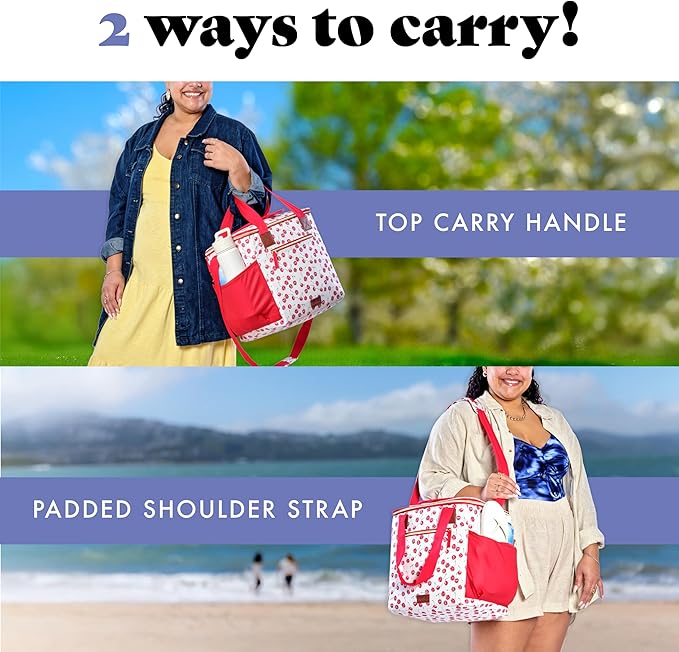 Fit & Fresh, 24-Can Soft Cooler Bag Insulated Leak-Resistant, Portable Soft Cooler, Large Cooler, Soft Sided Cooler Bag, Travel Cooler, Cherry