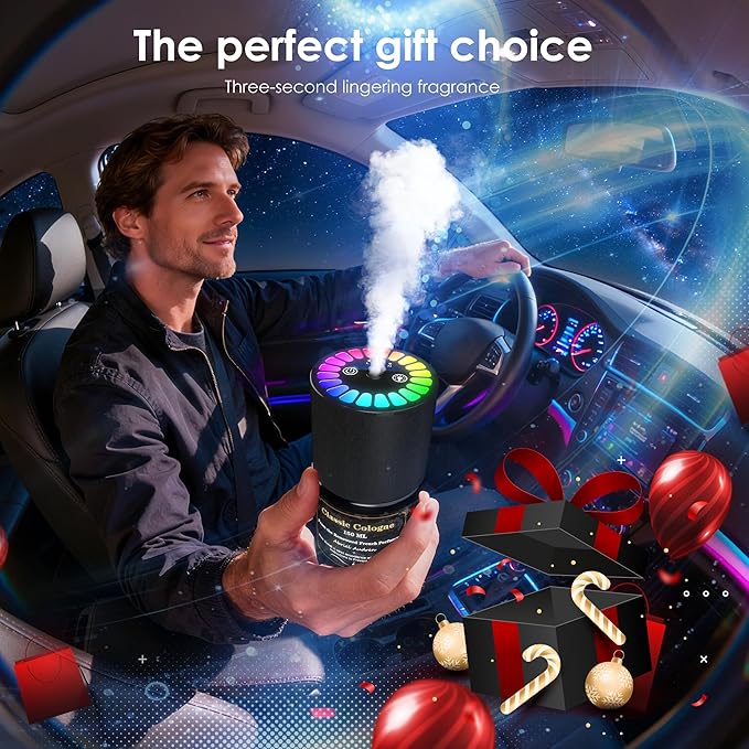 Car Air Freshener, Smart Car Air Freshener, Music-Synced RGB Ambient Lights with Auto On/Off, 150ml, Suitable for Cars, Homes, Offices, Bedrooms (Cologne)