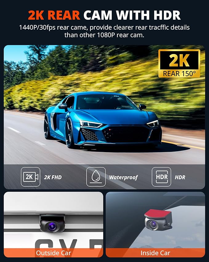 Kingslim D4PRO Dash Cam Front and Rear - 4K + 2K Dual Car Dashcam with WiFi GPS Dash Camera, Optional Inside Recording, Voice Control, Type C, Support 256GB Max