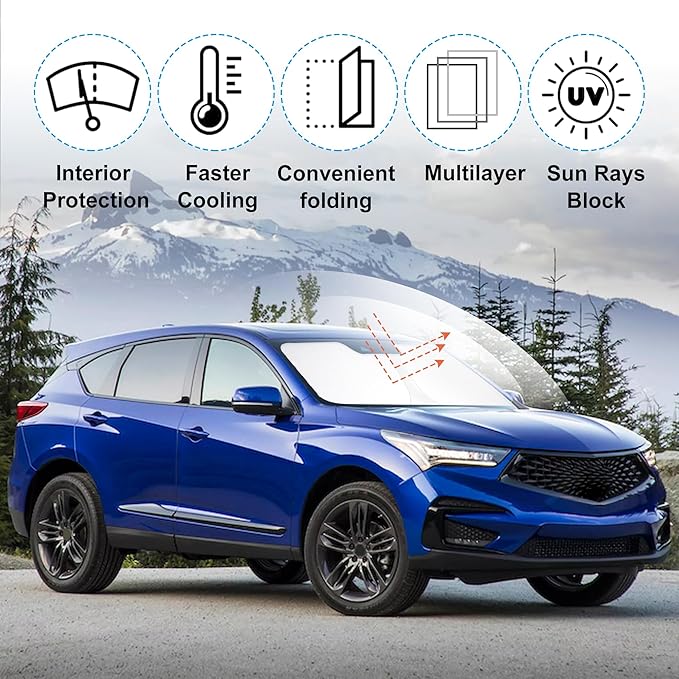 Windshield Sun Shade Custom Fit for 2019-2024 2025 2026 AcuraRDX RDX Accessories Foldable Sunshade Sun Blocker Protect Car from Sun Rays & Heat Damage Keep Car Cooler