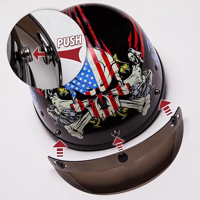 Cartman Cruiser Scooter Motorcycle Half Face Helmet, American Flag Skull USA Graphics, DOT Approved for Bike Scooter ATV UTV Chopper Small