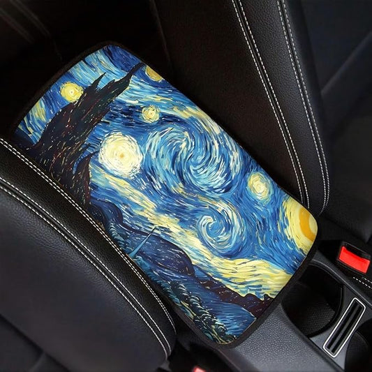 Car Center Console Armrest Cushion Cover for Van SUV Trucks Sedan,Van Gogh Starry Night Auto Decor Accessories Breathable Vehicle Armrest Cushion Pad,Universal Fit