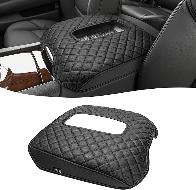 KBH Center Console Armrest Cover for 2015-2020 Cadillac Escalade, Vinyl Leather Trim, Middle Console Cushion Protector, Anti-Scratch, Black