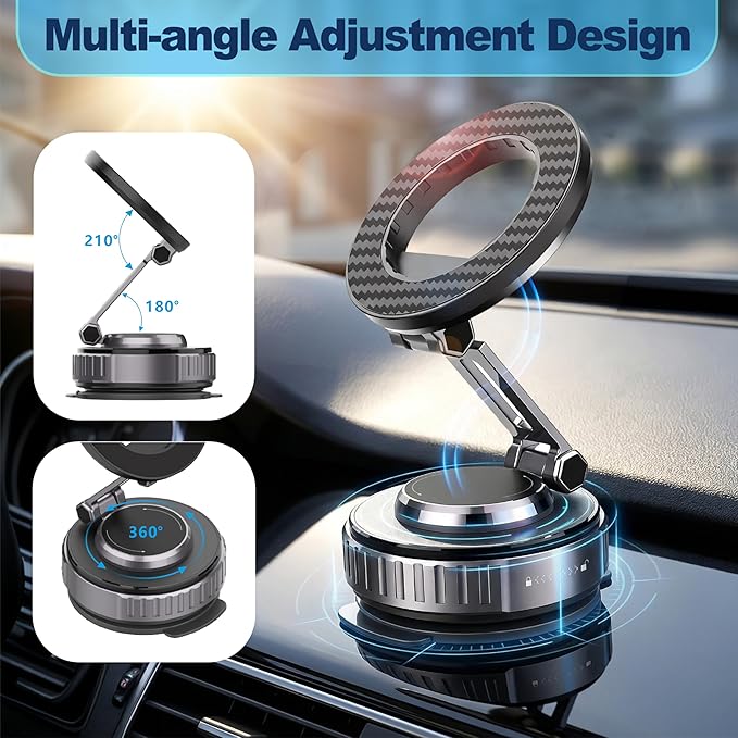 JOUJBAIL 2026 Upgraded Car Phone Holder for Magsafe [108LBS Ultra Suction] 360° Adjustable Vacuum Magnetic Phone Holder, Foldable Cell Phone Mount for iPhone 12-17 Series & Android, Great Gifts