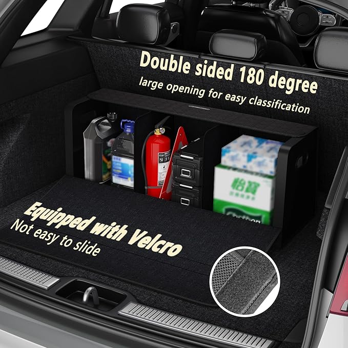 GMQ Car Trunk Organizer for SUV,Car Organizers and Storage with Collapsible Storage, Magnetic Lid Large Capacity for SUV, Truck, MPV (3D-Black, XXL-29.5×13×12.5 IN)