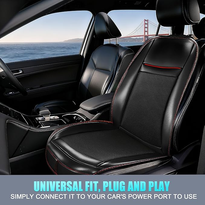 Leather Cooling Car Seat Cover, Breathable Mesh Cooling Car Seat Cushion with Massage & 16 Fans, 3-in-1 All-Season Ventilated Seat Cover for Car SUV Truck Universal Fit (Black-1)