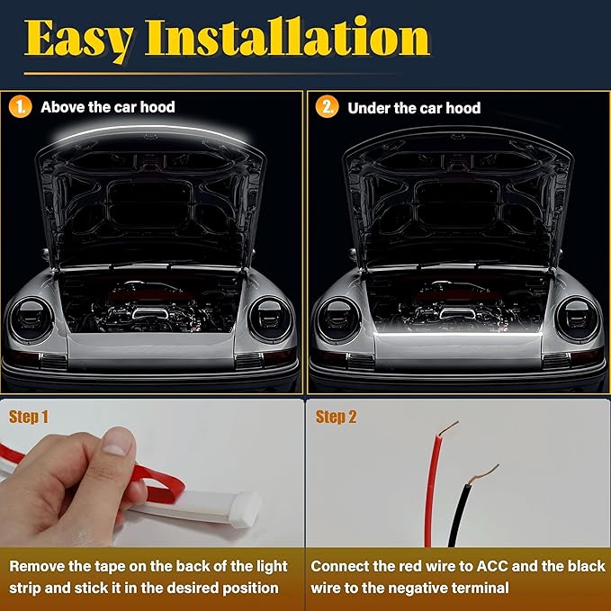 DIBMS 71" High Brightness Car Hood Gap LED Strip, LED Car Ambient Light, Dynamic Scan Activated Design, Daytime Driving Kits, Car Accessories Eclipse LED Lights (Red)