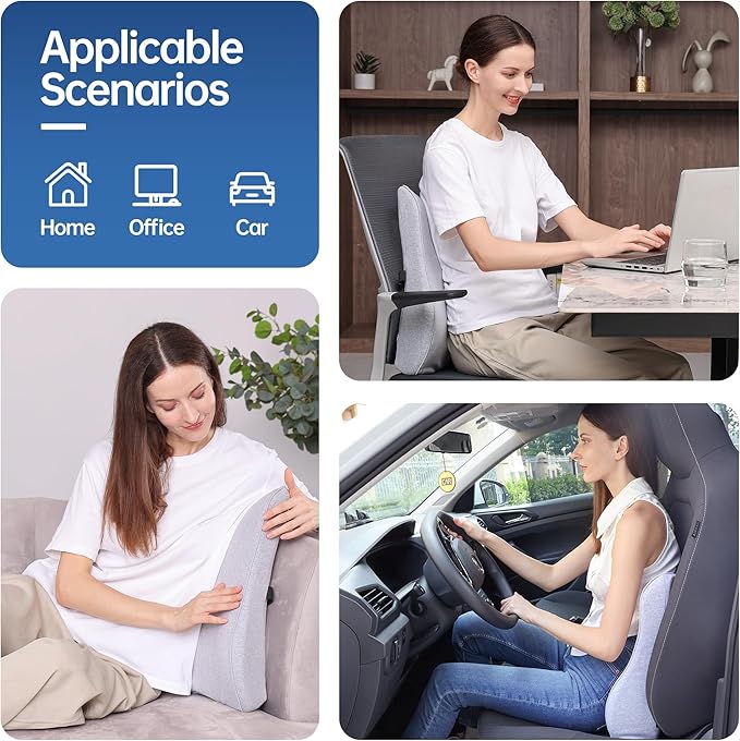Lumbar Support Pillow for Office Chair, Back Support Pillow with Memory Foam, Relieves Back Pain, Removable Washable Cover & Adjustable Strap, for Car/Gaming Chair,Gift-Light Grey