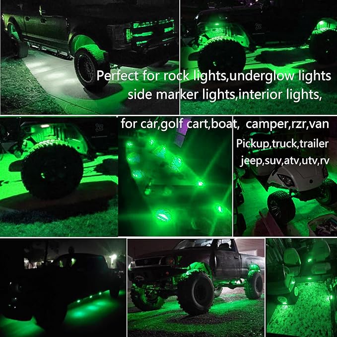 20 Pcs Green LED Rock Strip Lights,Wheel Well Underglow Lighting Kits,Car Rock Lights Exterior Side Marker Lights for Wrangler Truck Golf Cart RV RV SUV Offroad