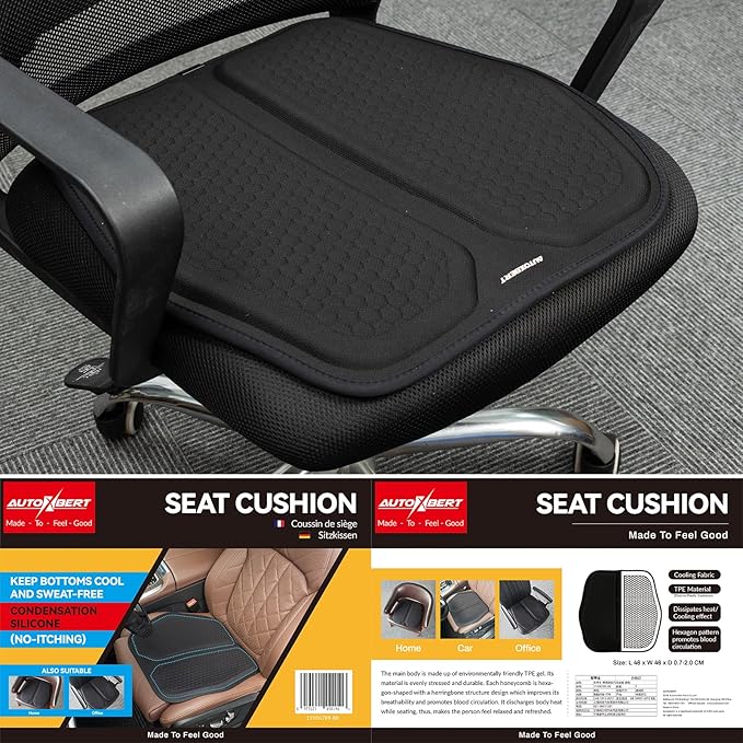 XUKEY Gel Seat Cushion with Non-Slip Cover,Gel Seat Cushion for Long Sitting Pressure Relief,Seat Cover Big Absorbs Pressure Points,Anti-Slip Coccyx Cover for Tailbone Lower Back Pain