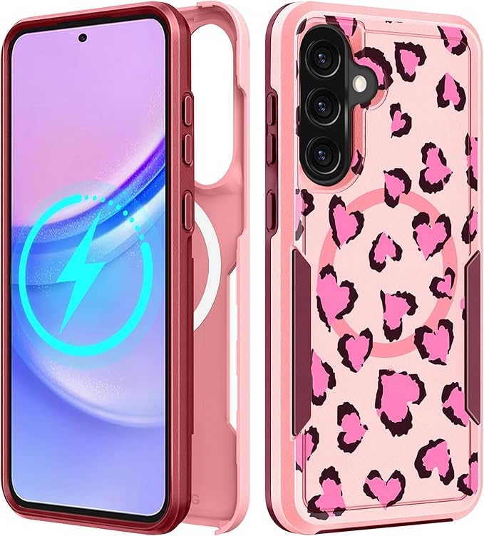 for Samsung Galaxy A36 5G Phone Case - Compatible with MagSafe Women Girls Cute Magnetic Protective Cover Fun Unique Girly Leopard Heavy Duty Shockproof Design for Samsung A36 5G Cases 6.7"