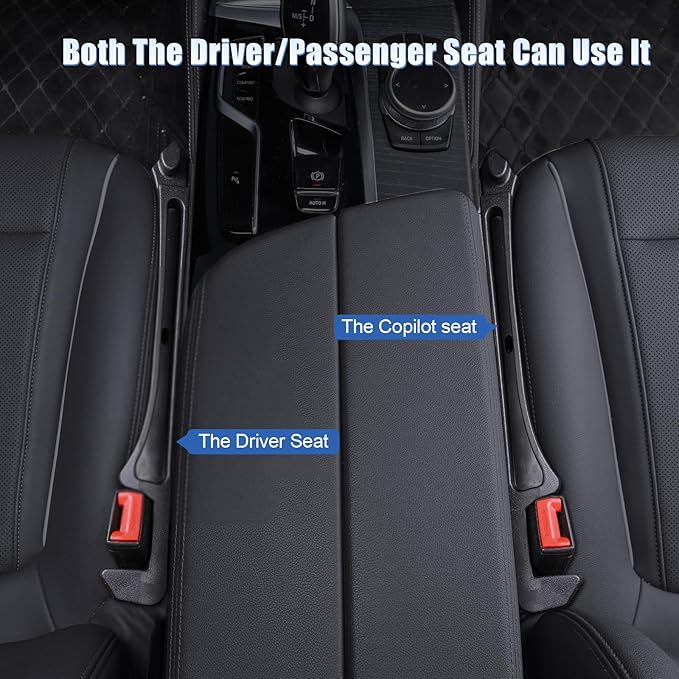Car Seat Gap Filler Multifunctional Seat Side Gap Filler with Organizer and Hook Function, Universal SUV Truck Fill the Gap between Seat and Console to Prevent Items from Falling Set of 2 (Black)