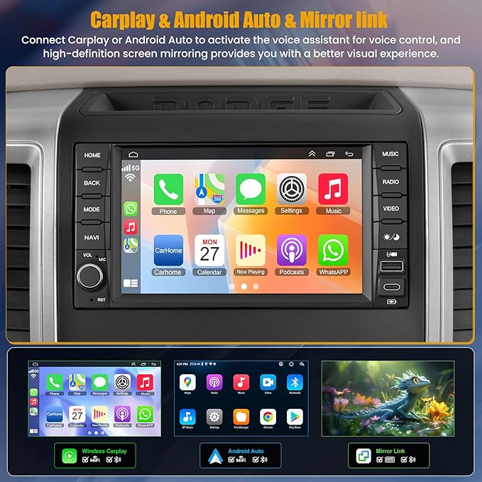 Car Radio Stereo for Dodge Ram Pickup 1500/2500(2009-2012),for Dodge Challenger&Avenger(2008-2014), Android 13.0 (4G RAM 64G ROM) Touch Screen with Wireless Carplay& Android Auto