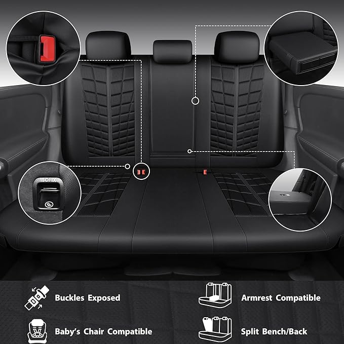 CAR PASS 3D Foam Mesh Leather Car Seat Covers Full Set, Breathable Premium Leather Seat Covers for Car, Anti Slip Universal Fit for Trucks Cars Sedans Vans SUVs, Airbag Compatible, All Black