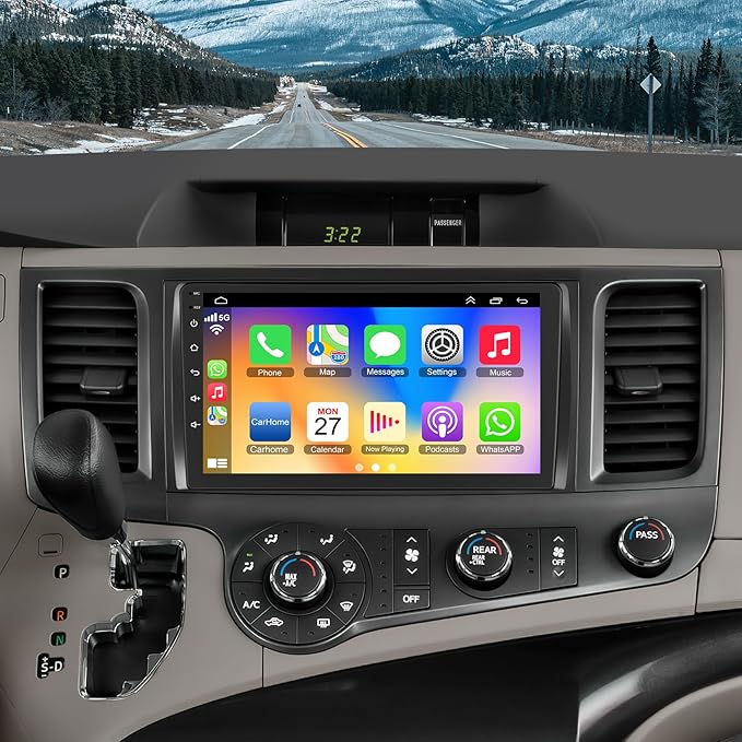 4G+64G Car Radio for Toyota Sienna 2011 2012 2013 2014, 9 Inch IPS Touch Screen Support Wireless Carplay&Android Auto Bluetooth/Voice Control/GPS/WiFi/Back-up Camera/SWC/FM Radio