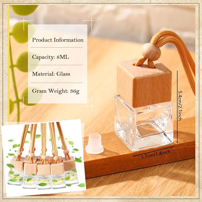 Domensi 150 Pcs Car Air Freshener Hanging Car Diffuser Bottles Empty Glass Perfume Bottles Refillable Air Freshener Pendant Aromatherapy Fragrance Vials Ornament Decor