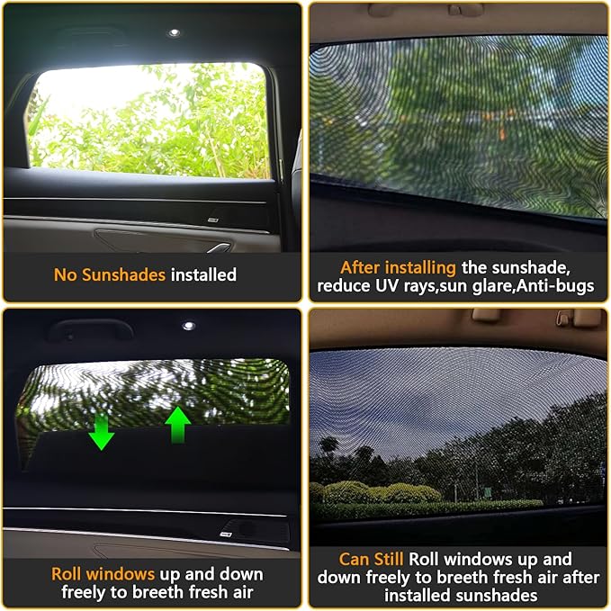 Car Rear Side Window Shades for Pickup Trucks,7 Seats Larger SUVs, Super Stretchy Mesh Car Sun Shades Mosquito Nets Covers, Anti-Sun Glare, Reduce UV Rays,Privacy Protecstion,2 Pack