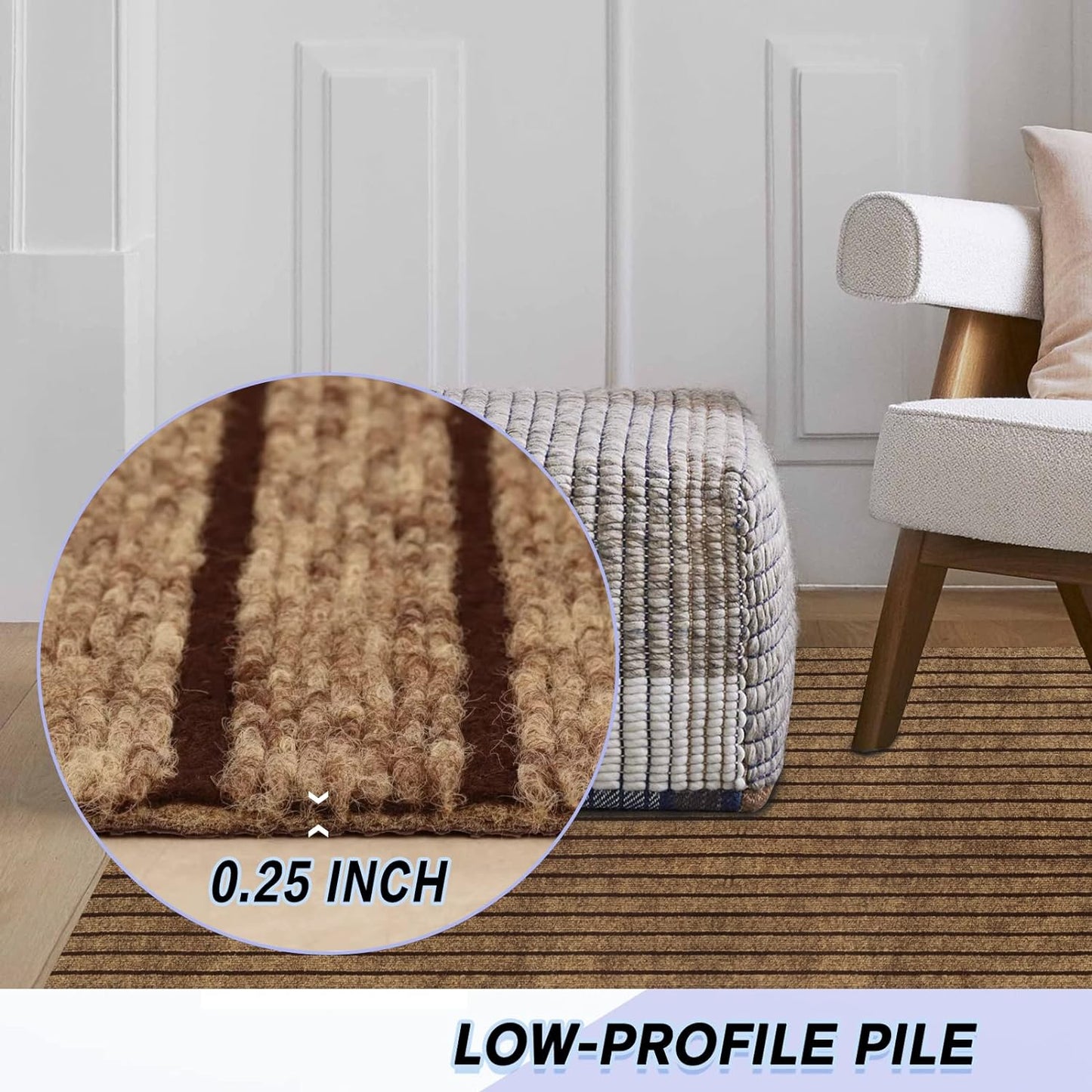 Custom Size Backed Non-Slip Area Rugs Runner, Easy Clean, Waterproof Runner Rugs for Hallway Entryway, Kitchen, Laundry, 4FT x 31FT, Brown Stripe