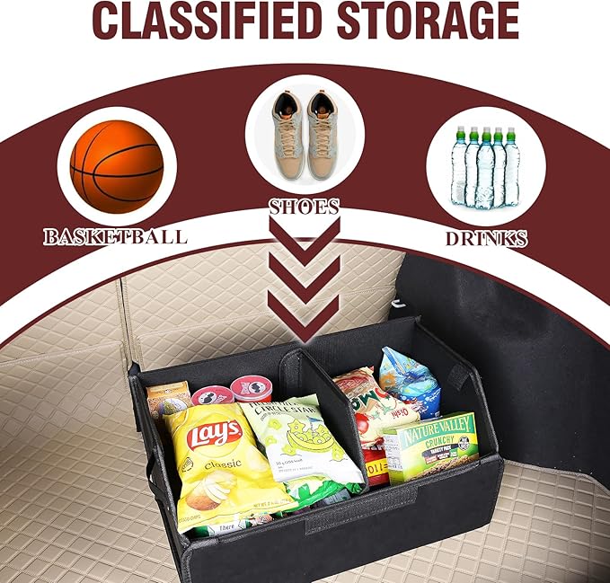 car organizers and storage for SUV,trunk organizer for sedan, leather foldable sleek box with lid,collapsible cargo bins, tool accessories containers,Collapsible Suede velvet (22 inch Covered)
