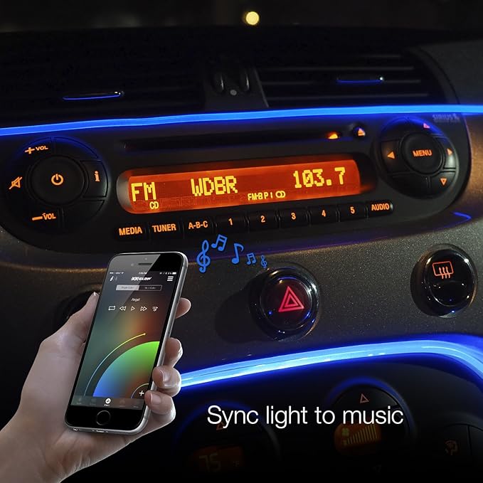3pc LED Head 6ft Fiber Optic Roll Light Kit XKchrome App Controlled Bluetooth Enabled Automotive Car Truck Dash Door Interior Architectural Home Indoor Accent Flexible w/Mounting Tab 5V Standard