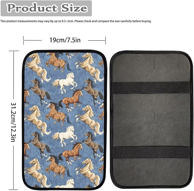 Vintage Horse Car Center Console Armrest Pad for Cars Dust-Proof Armrest Seat Storage Box Mat for Car Interior Decor Horse Cars Accessories, Easy to Install
