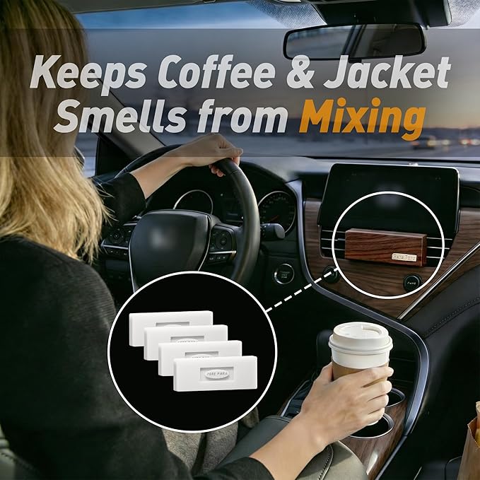 4 Packs Amber Vanilla Scented Natural Wood Vent Clips,【Ease Your First Breath】 Odor Refresh Car Scents Air Freshener Refills, Long Lasting Fragrance Diffuser, SUV Essentials Gift for Women