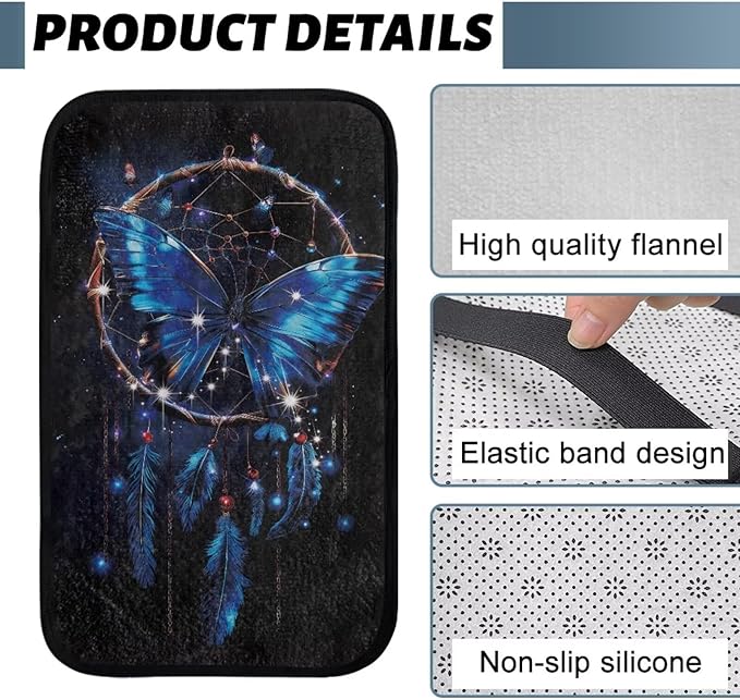 Blue Butterfly Console Cover Armrest Pad Soft Comfortable Car Armrest Cushion Anti-Slip Washable Car Center Console Lid Cover Accessories Fit Sedans,Cars,Vans,SUV,Truck