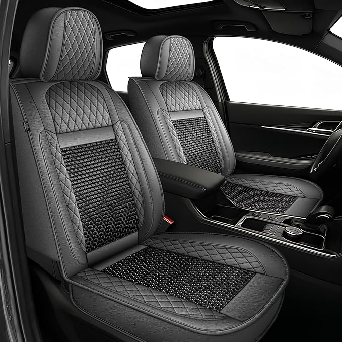 TTX LIGHTING for Chevy Blazer 2019-2026 Car Seat Covers, Breathable Ice Silk & Leather Seat Protector, Cool & Anti-Sweat for Long Driving, Airbag Compatible, 5 Seats Full Set (Black&Gray)