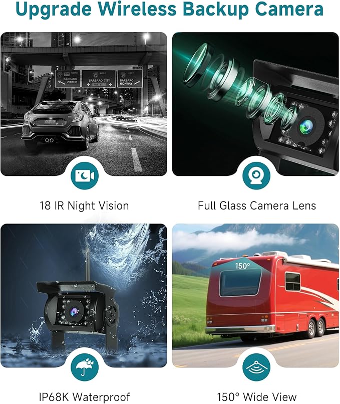 Wireless Backup Camera Kit, Sellrich Reverse Camera with 7 Inch 1080P IPS Monitor 2 Cameras, Support DIY Parking Line BSD Image Flip IR Night Vision Waterproof Rear View Camera