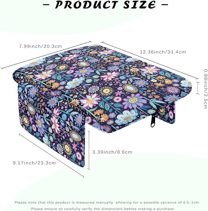 Wanyint Hippie Flower Lotus Car Center Console Cushion Cover Universal Armrest Box Mat Scratch Resistant Wear-Resistant Arm Rest Pad with Pockets Storage Bag Auto Accessories for Women