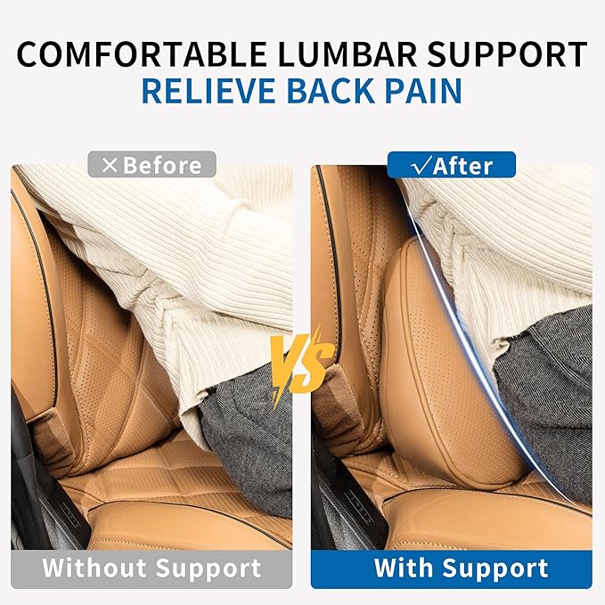 Lumbar Support Pillow for Car Seat, Office Chair Nappa Leather Memory Foam Lower Back Cushion for Back Pain Relief Improve Posture, Ergonomic Back Rest for Gaming Chair, Palomino, 1PC
