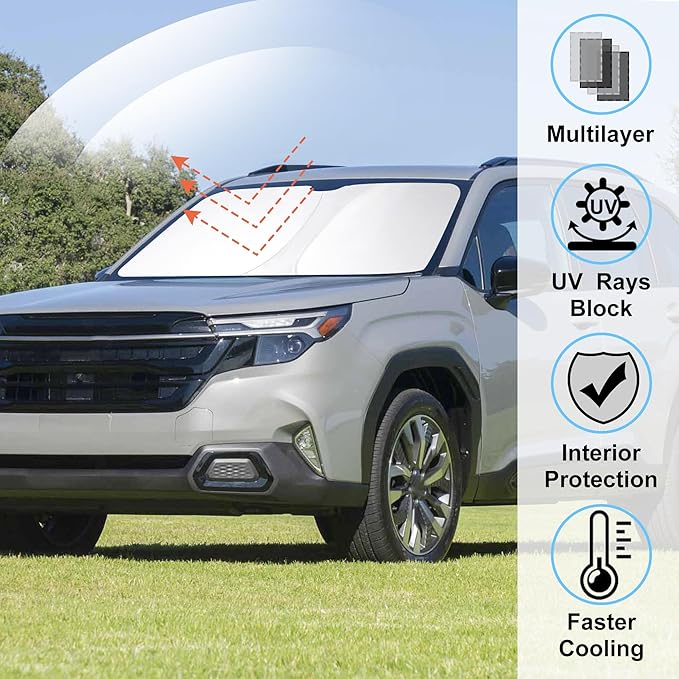 Windshield Sun Shade Custom Fit for 2025 2026 S-ubaru Forester Accessories Foldable Sunshade Sun Blocker Protect Car from Sun Rays & Heat Damage Keep Car Cooler