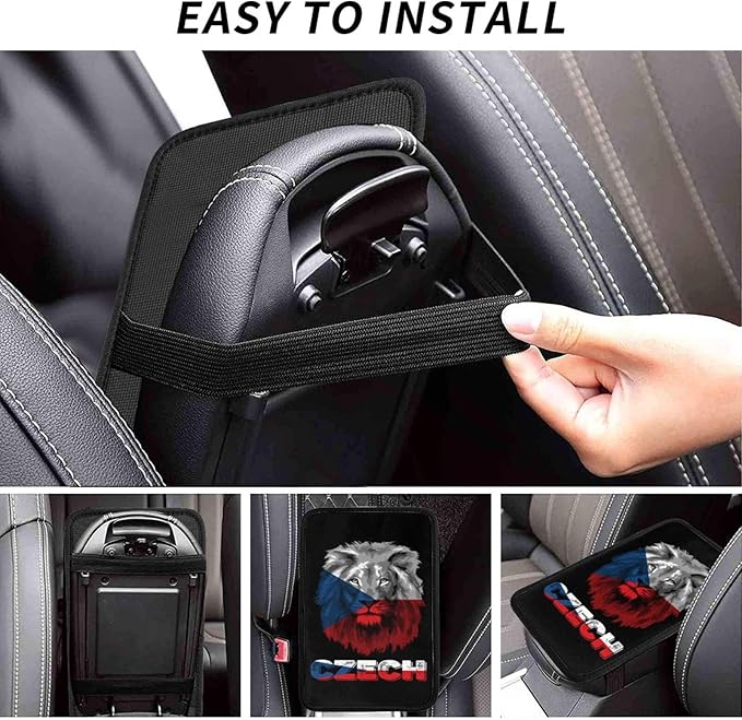 Vintage Czech Republic Czechs Czechish Flag Lion Head Auto Center Console Armrest Cover Car Handrail Box Cushion Pad Mat Universal Fit Most Vehicle Sedan Truck SUV Soft Comfort Decor Accessories