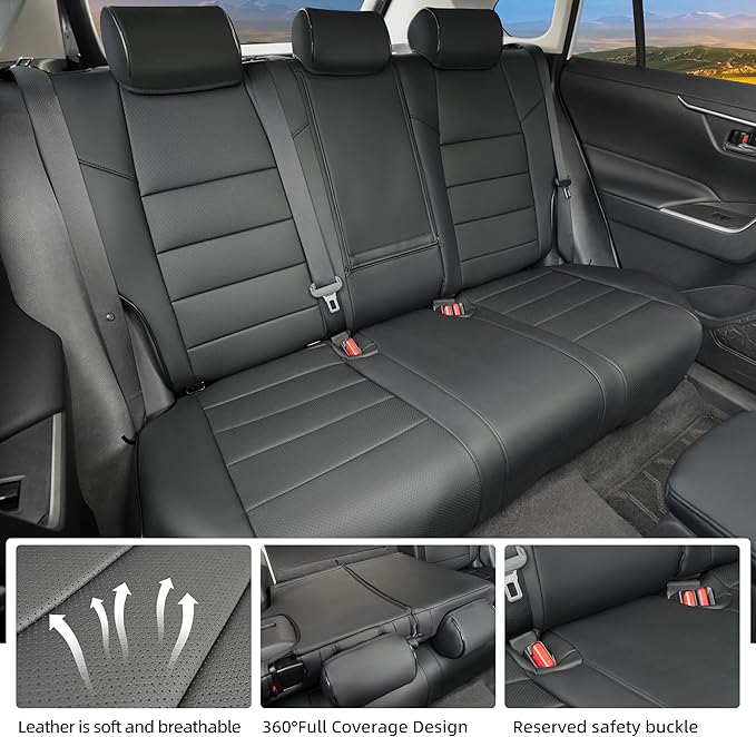 Lolcar Rav4 Hybrid Car Seat Covers Custom Fit for 2019 2020 2021 2022 2023 2024 2025 Toyota Rav4 Hybrid Model Only LE,XLE,XLE Premium,Limited,Woodland Edition, 5 Seats Full seat,Faux Leather(Black)