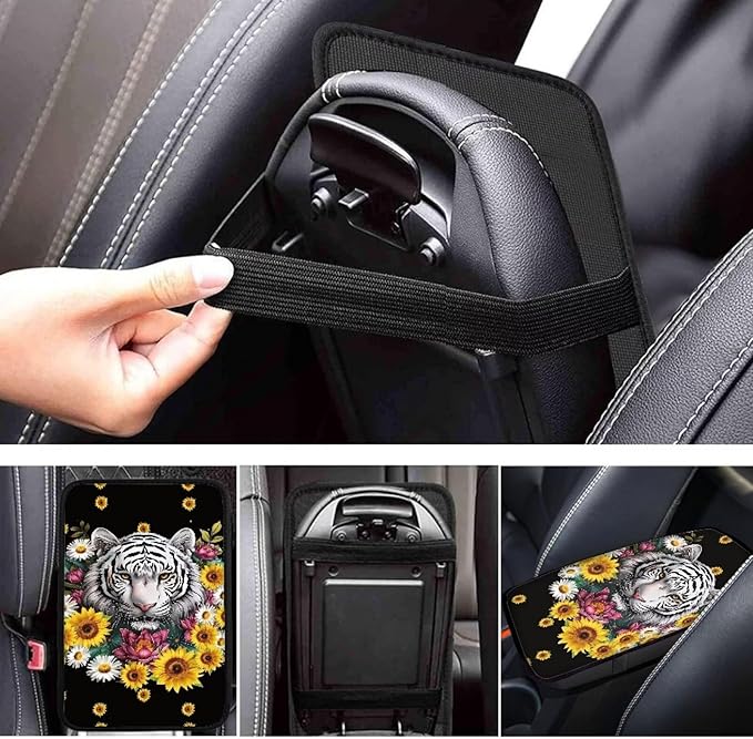 White Tiger Car Center Console Cover Dustproof Automotive Center Console Cushion Protector Non Slip Armrest Box Pad Tiger Car Accessories for Women