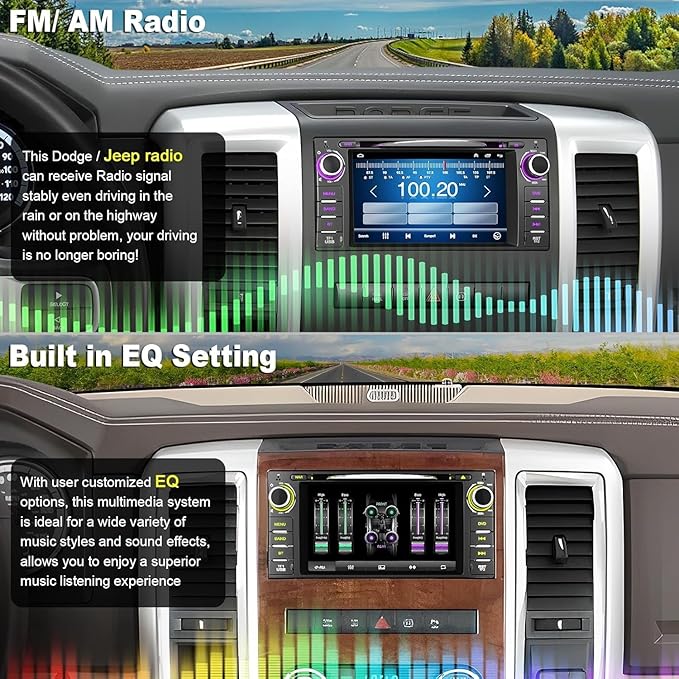 Car Radio Stereo with CD/DVD Player for Dodge RAM 1500 2500 3500 (2009-2012), for Jeep Wrangle/Unlimited (2007-2015),7 Inch Head Unit with CarPlay & Android Auto,Bluetooth & GPS Navigation