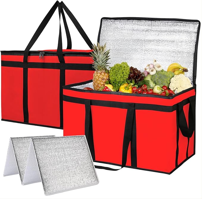 Bodaon 2-Pack Insulated Food Delivery Bag With Hard Bottom, XXXL Pizza Cooler Bags, Grocery Shopping and Catering, Rideshare Delivery Bag, Thermal Cold/Hot Styrofoam Carrier for Travel/Car