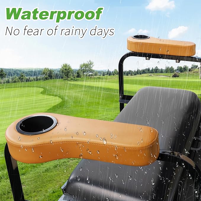 10L0L Golf Cart Rear Seat Kit Arm Rest Set with Cup Holder for Yamaha EZGO Club Car Golf Cart UV-Proof Coating Long Lasting, No Drilling Kits Include