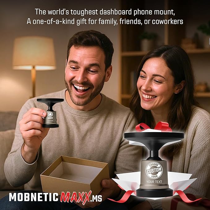 Mob Armor MobNetic Maxx MS - Customized MagSafe Compatible Magnetic Phone Holder for Car, Personalized Phone Mount Made w/Heavy Duty Aluminum Metal, Works w/iPhones & Androids - Gun Metal