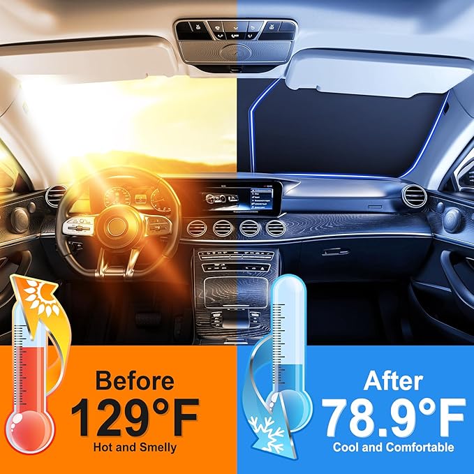 SINGARO Universal 300T Car Windshield Sun Shade, Foldable Reflective for Windshield & Window Shades with Overlapping Design, Car Interior Accessories (64.5" L x 33" W)