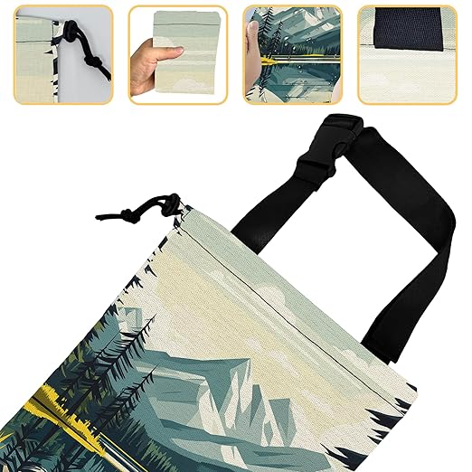 Mountain Lake Car Trash Bag,Forest Tree Strap Drawstring Car Garbage Bags,Car Back Seat Organizer with Adjustable Buckle for Car Accessories