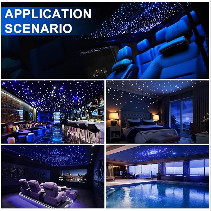 16W Twinkle & Music Sound Activated Starlight Headliner Kit for Car Home Star Ceiling, RGBW 300pcs*0.03in*9.8ft Fiber Optic Car Roof Sky Lights, Controlled Engine End Glow Fiber Strands