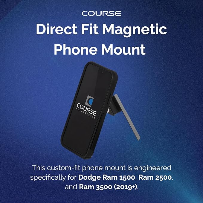 Course Motorsports Direct Fit Magnetic Phone Mount | MagSafe Non Charging Magnetic Head | Compatible with Dodge Ram 1500/2500/3500 (2019+). Not for TRX, Limited, Power Wagon, Laramie Longhorn (2021+)
