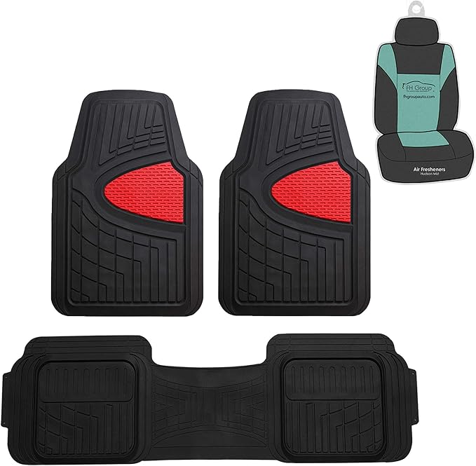 FH Group F11511 Trimmable Heavy Duty Tall Channel Floor Mats (Red) Full Set with Gift - Universal Fit for Cars Trucks and SUVs