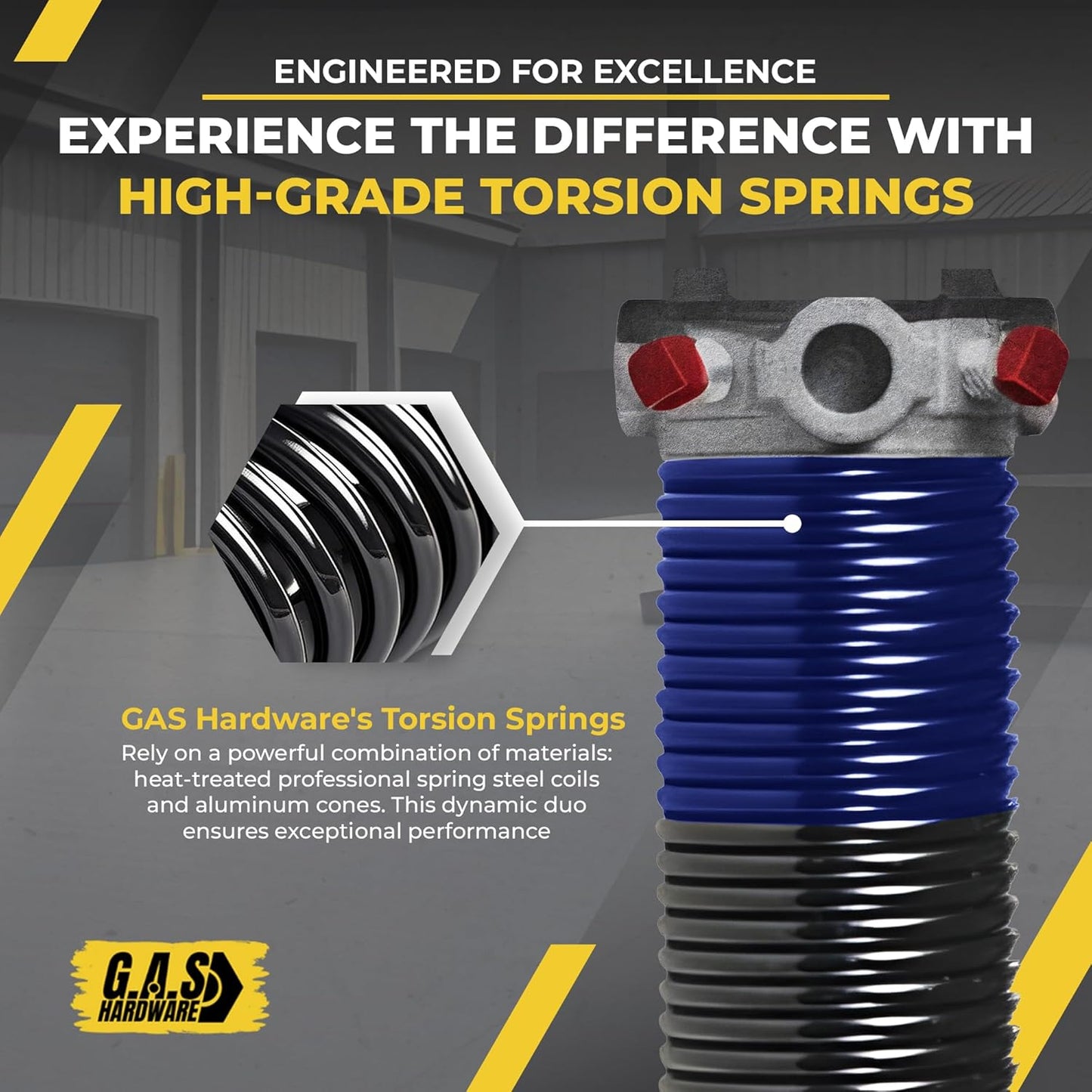 Garage Door Torsion Spring 262x1.75x48 Includes 1” Steel Bearing, Non-Slip Gloves, and Winding Bars for Left Side of Garage Door Precision E-Coating 5-Year Warranty Min. 30,000 Cycles (Red Cone)