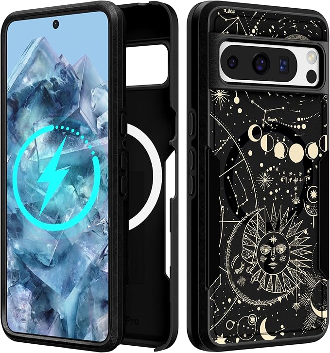 for Google Pixel 8 Pro Case - Compatible with MagSafe Women Girls Cute Magnetic Protective Cover Girly Aesthetic Sun Moon Heavy Duty Shockproof Design for Google Pixel 8 Pro Phone Cases