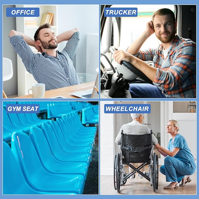 Gel Seat Cushion for Long Sitting - 18" x 16" x 2.4" (Extra Thick＆Soft) Gel Cushion for People Over 200 lbs, Pressure Relief Cushion for Office Chair, Egg Cushions for Wheelchair, Gel Pad for Car