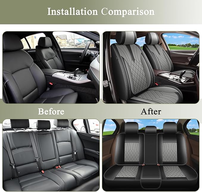 Full Set Car Seat Covers for Nissan Kicks 2018-2025 2026: Breathable Perforated Leather Seat Cover (Black&Grey)