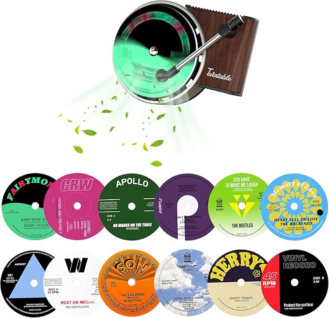 Maicican 12PCS Customizable Car Air Freshener Vent Clip, Pop Singer Album Cover Record Player Shape, Music Lover Gifts. (Retro)