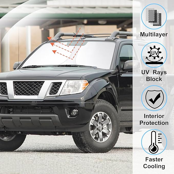 Windshield Sun Shade Custom Fit for 2006-2021 Nissan Frontier Accessories Foldable Sunshade Sun Blocker Protect Car from Sun Rays & Heat Damage Keep Car Cooler